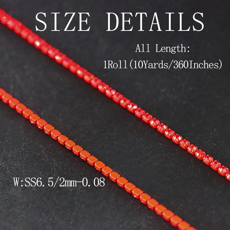 Rytenz 10 Yards 2 MM Rhinestone Chain Trim Crystal Rhinestone Close Chain Trim Shiny for Sewing Crafts, DIY Decoration, Jewelry, Clothing, Shoes (Red-2) - Image 3